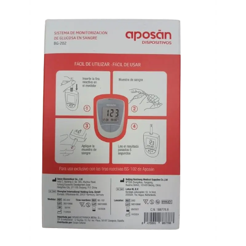 Aposan Sistema De Monitorización De Glucosa En Sangre Bg-02, 10 lancentas + 10 tiras - Image 2