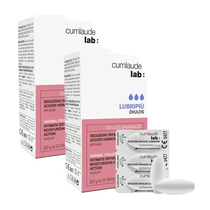 Cumlaude Lubripiu Lab Óvulos Vaginales Hidratantes y Calmantes, Pack 2 x 10 Unidades