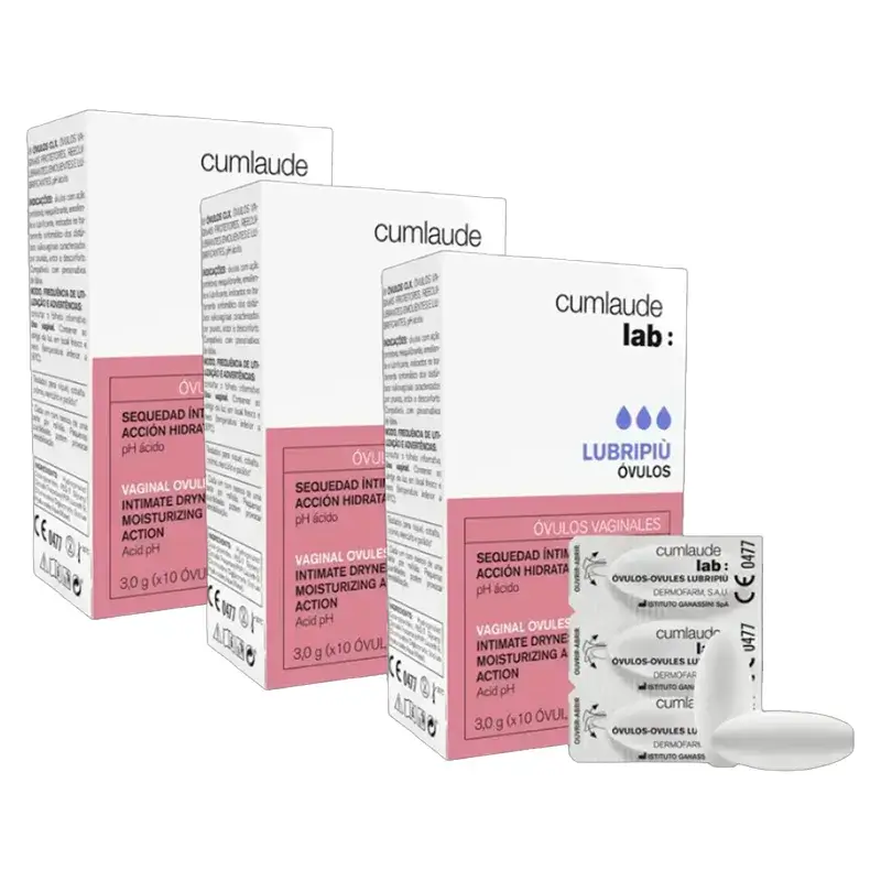 Cumlaude Lubripiu Lab Óvulos Vaginales Hidratantes y Calmantes, Pack 3 x 10 Unidades