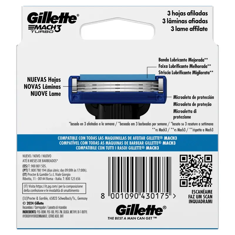 Gillette Mach3 Turbo hombre, 8 Recambios - Image 3
