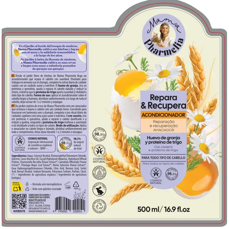 Mama Pharmelia Acondicionador Repara Y Recupera Huevo De Granja Y Proteína De Trigo, 500 Ml - Image 2