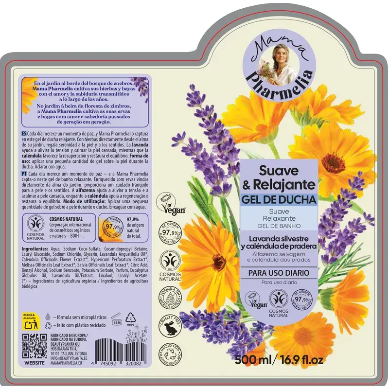 Mama Pharmelia Gel De Ducha Suave & Relajante Con Lavanda Silvestre Y Caléndula De Pradera, 500 Ml - Image 2