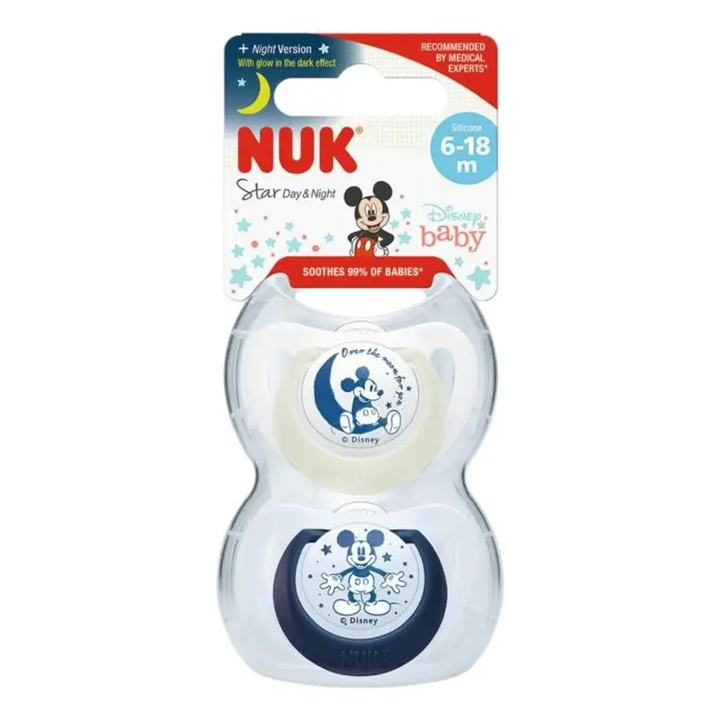 Nuk Star Day & Night Mickey Mouse T2 6-18M Silicona , 2 unidades