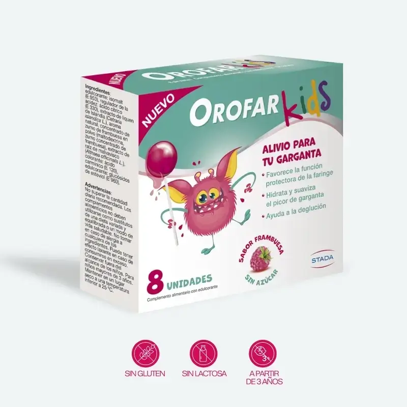 Orofar Kids Piruletas Para Picor De Garganta Sabor Frambuesa Sin Azúcar , 2x8 piruletas - Image 3