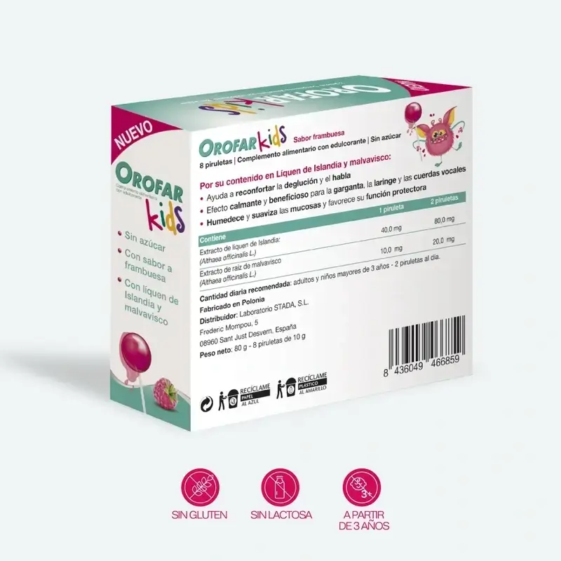 Orofar Kids Piruletas Para Picor De Garganta Sabor Frambuesa Sin Azúcar , 2x8 piruletas - Image 4