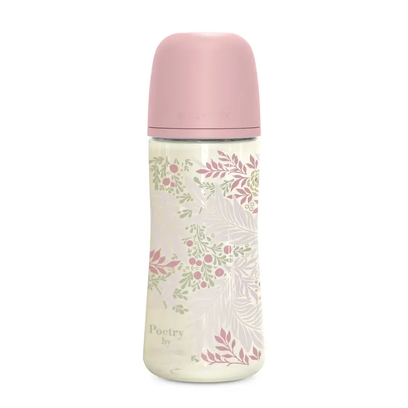 Suavinex Biberón 360 Ml, Flujo Denso (L), +6 Meses, Poetry Rosa