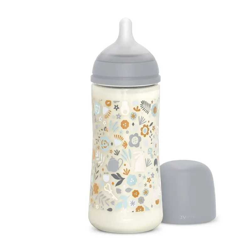 Suavinex Biberón 360 Ml, Flujo Denso (L), +6 Meses, Wonderland Flores Azul