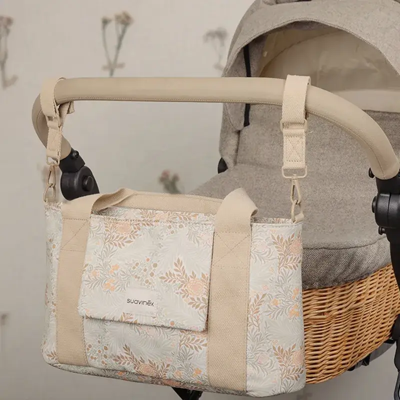 Suavinex Bolso Carro Bebé Panera Estampado Rectangular Poetry Beige - Image 2