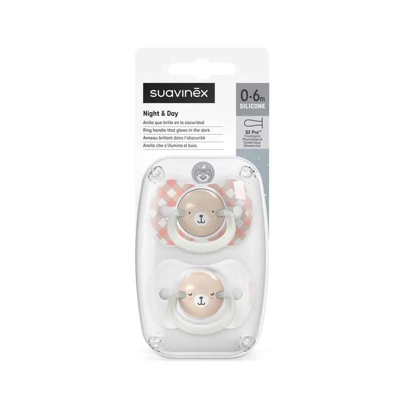 Suavinex Chupetes Nocturnos Night & Day Tetina Sx Pro 0/6 Meses Rosa, 2 unidades