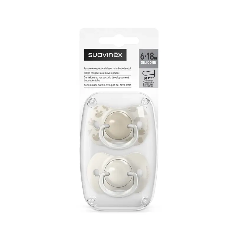 Suavinex Chupetes Tetina Sx Pro 6/18 Meses Birdies Beige, 2 unidades