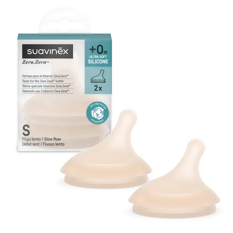 Suavinex Pack 2 Tetinas Zero Zero Flujo Lento (S), +0 Meses, Light