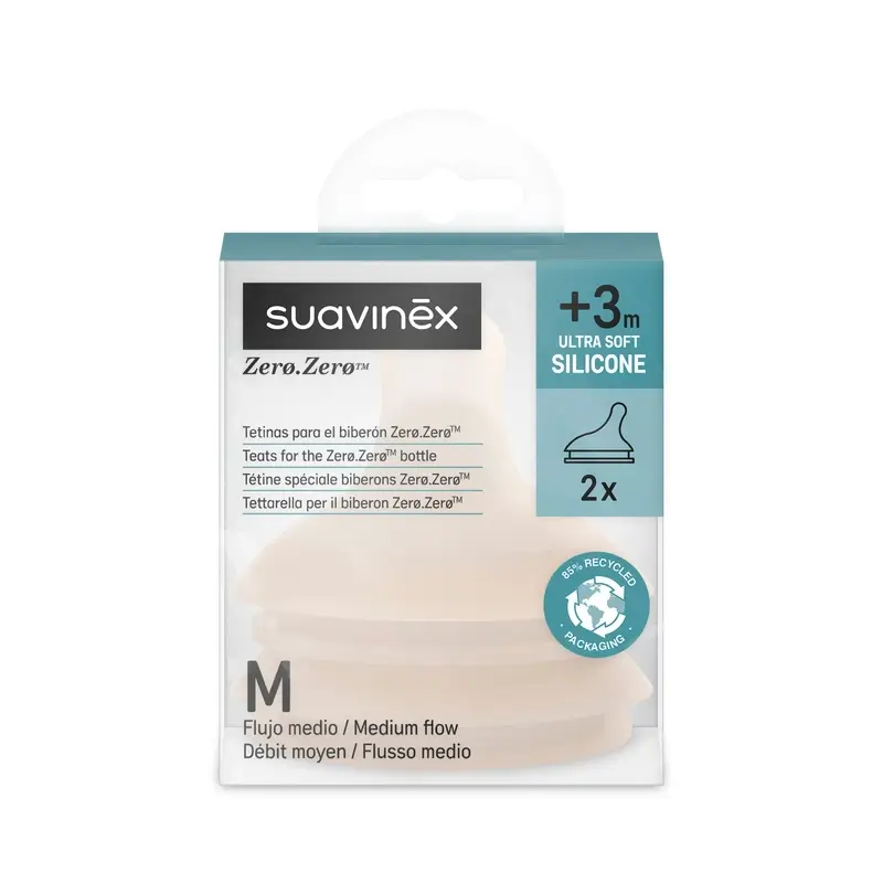 Suavinex Pack 2 Tetinas Zero Zero Flujo Medio (M), +3 Meses, Light - Image 2