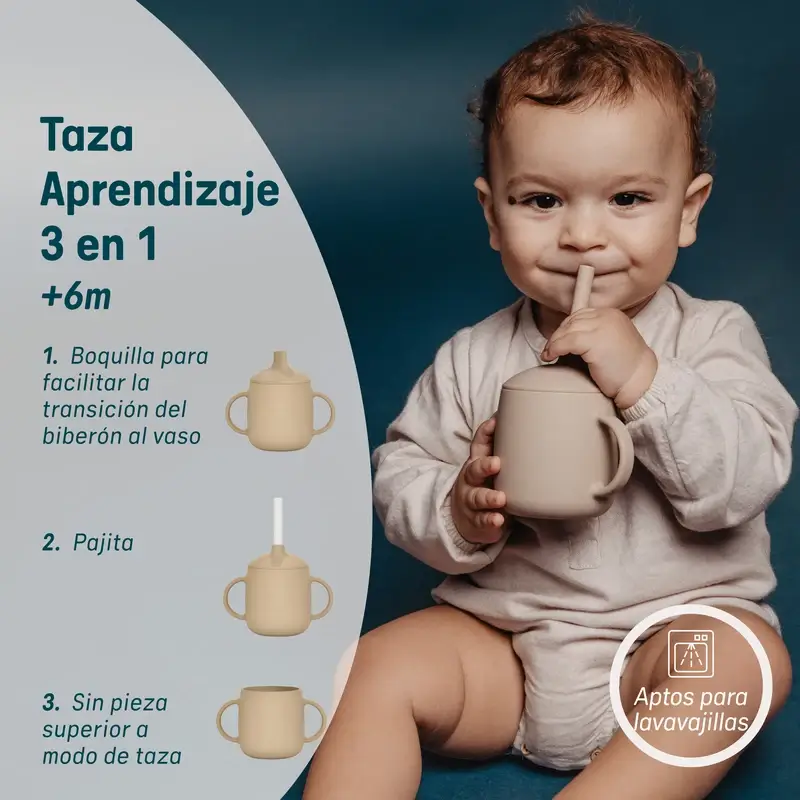 Suavinex Vaso Aprendizaje 3-En-1 De Silicona, +6 Meses, Beige - Image 11