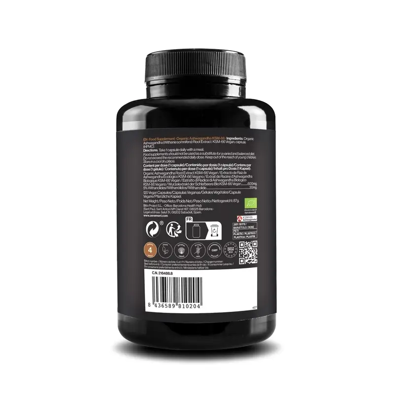 Zenement Ashwagandha Ecológica Ksm-66, 120 cápsulas veganas - Image 3