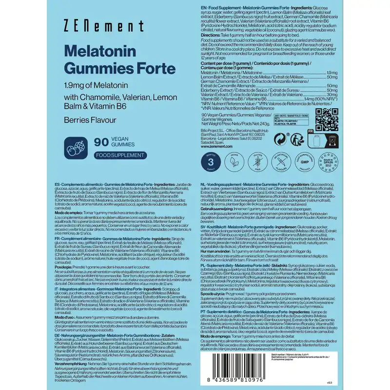 Zenement Gummies De Melatonina Forte, 90 gominolas veganas - Image 4